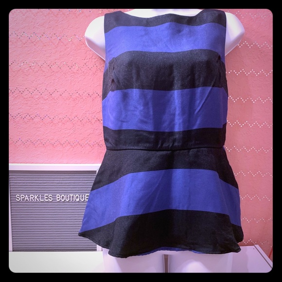 Banana Republic Tops - Banana Republic Blue Black Striped Peplum Top 4